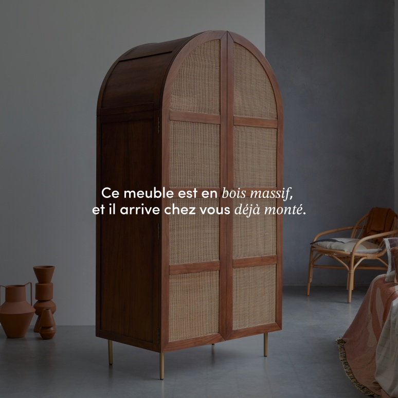 Lisbeth - Armoire de rangement en orme et cannage