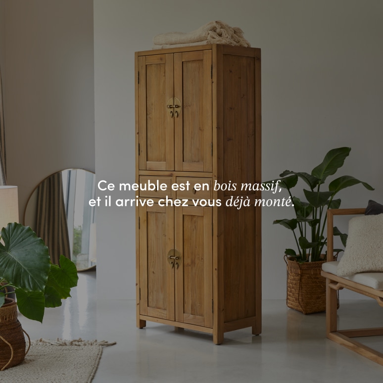 Yuki - Armoire d'entrée en pin massif recyclé Naturel P. 35 cm