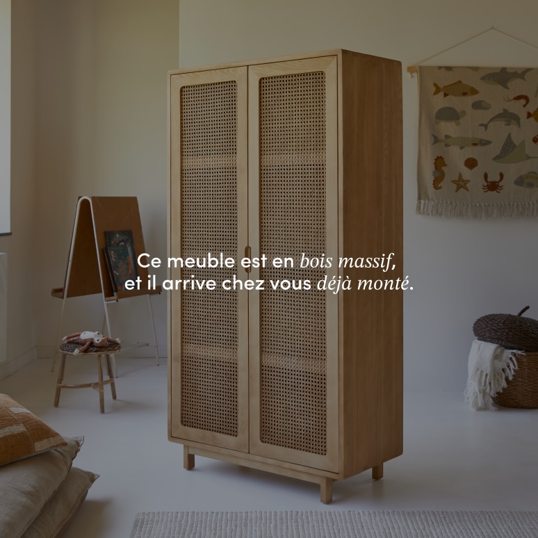 Luis - Armoire enfant en orme massif et cannage