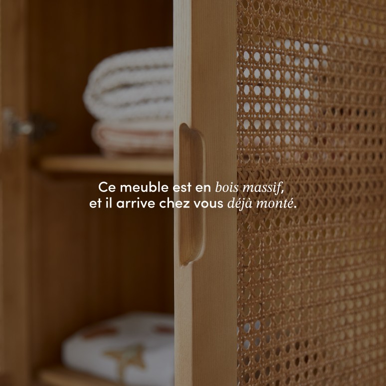 Luis - Armoire d'entrée en orme massif et cannage
