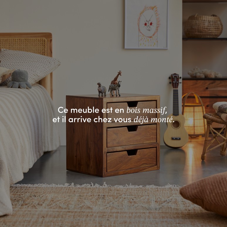 Kwarto - Chevet enfant en palissandre massif 3 tiroirs