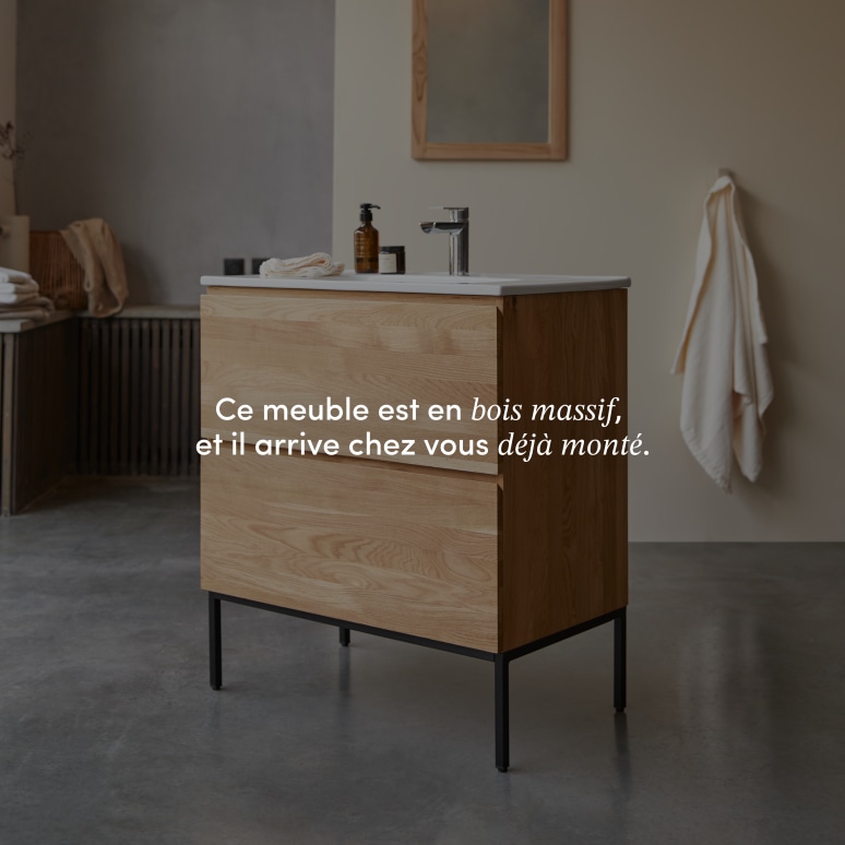 Nova - Meuble salle de bain en chêne massif et céramique 80 cm