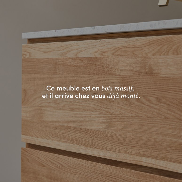 Nova - Meuble salle de bain en chêne massif et terrazzo premium Moon 80 cm