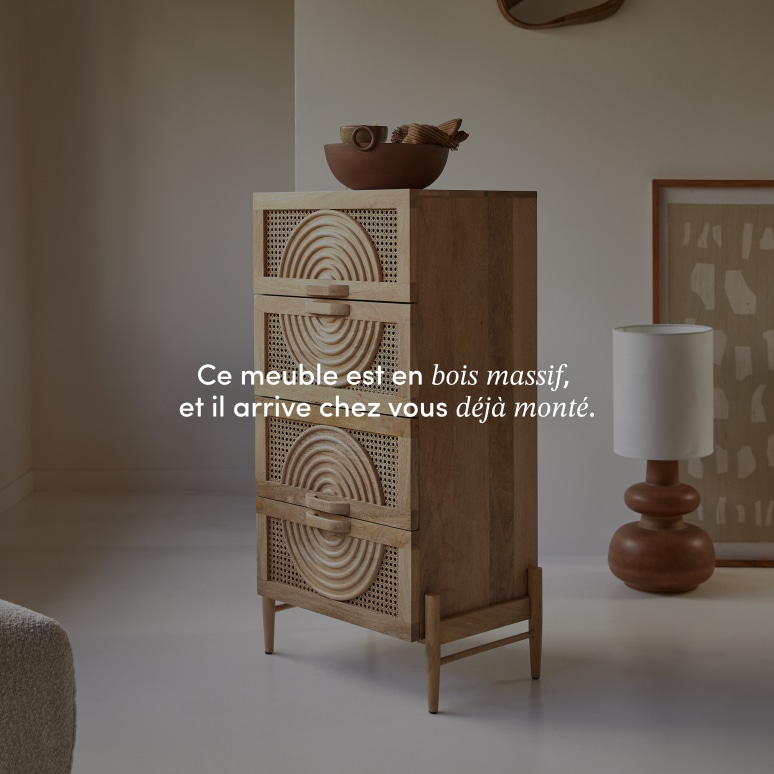 Sina - Commode en manguier massif et rotin