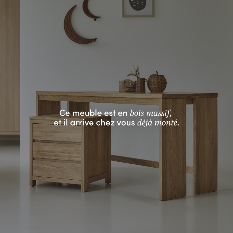 Eden - Bureau enfant en chêne massif avec caisson de rangement