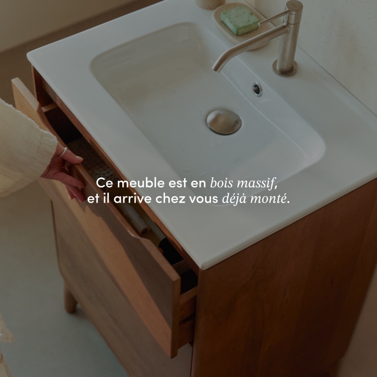 Gabrielle - Meuble de salle de bain en manguier massif et céramique 60 cm