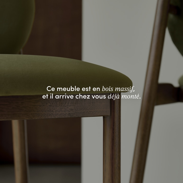 Olive - Chaise de comptoir en chêne massif et velours vert 