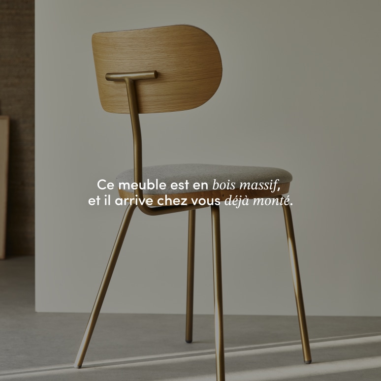 Soline - Chaise en chêne clair massif, tissu gris et métal