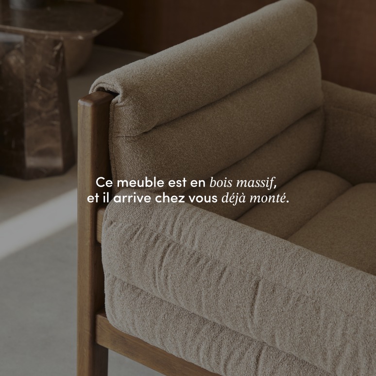 Orso - Fauteuil en chêne massif et tissu beige