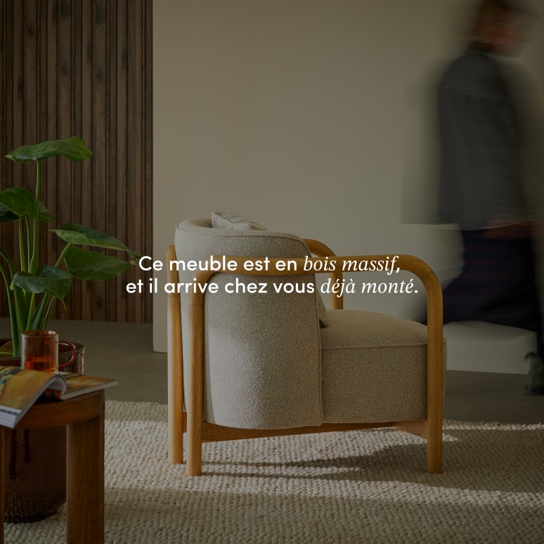 Lya - Fauteuil en chêne massif et tissu gris