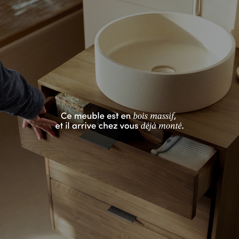 Senson - Meuble de salle de bain en noyer massif 60 cm