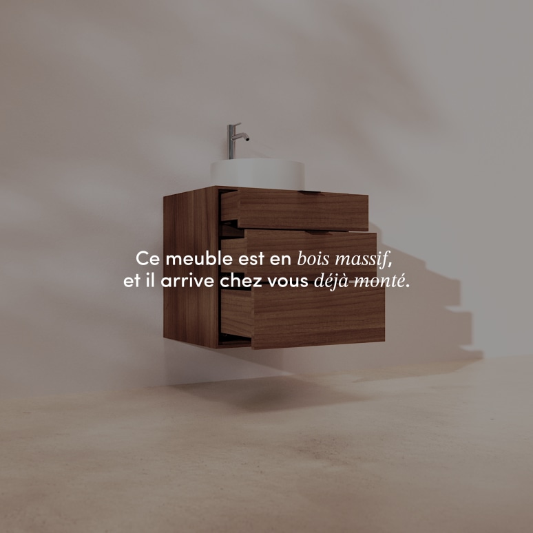 Senson - Meuble de salle de bain en noyer massif 60 cm