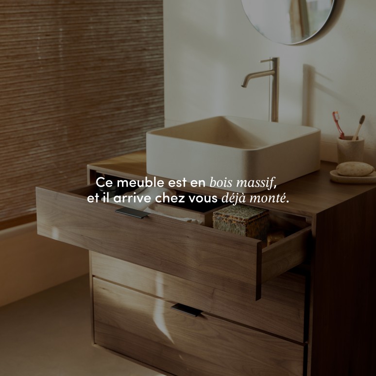 Senson - Meuble de salle de bain en noyer massif 80 cm