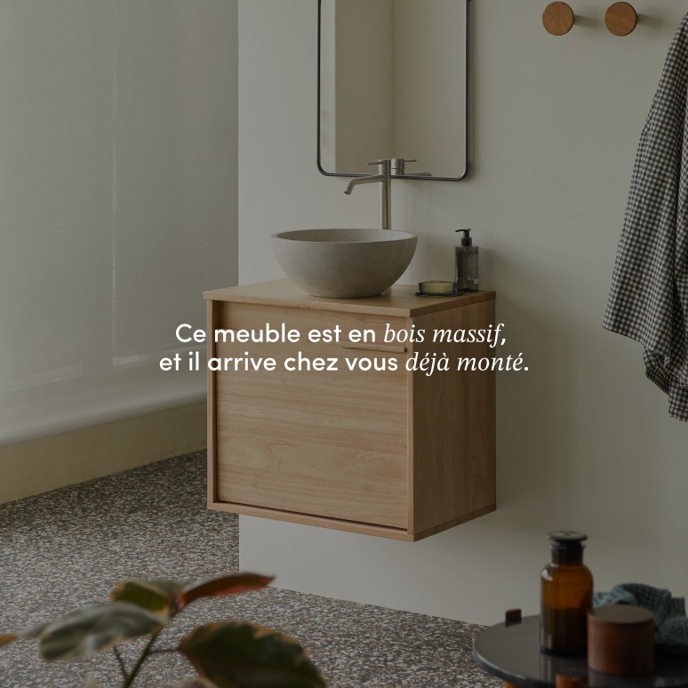 Néo - Meuble de salle de bain en hévéa massif 60cm