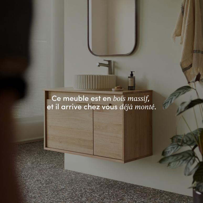 Néo - Meuble de salle de bain en hévéa massif 90cm