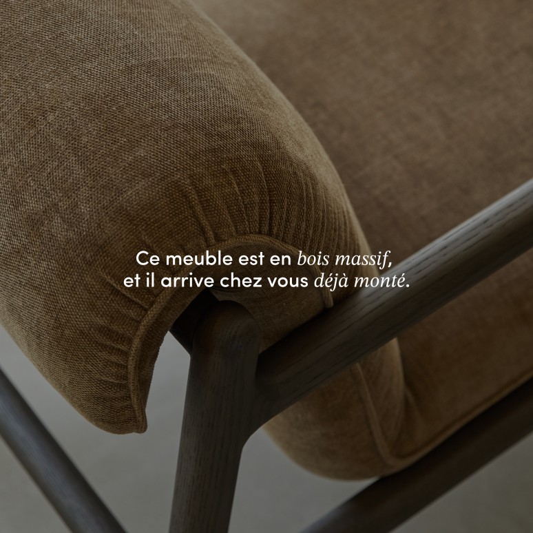 Emma - Fauteuil en chêne massif et tissu marron