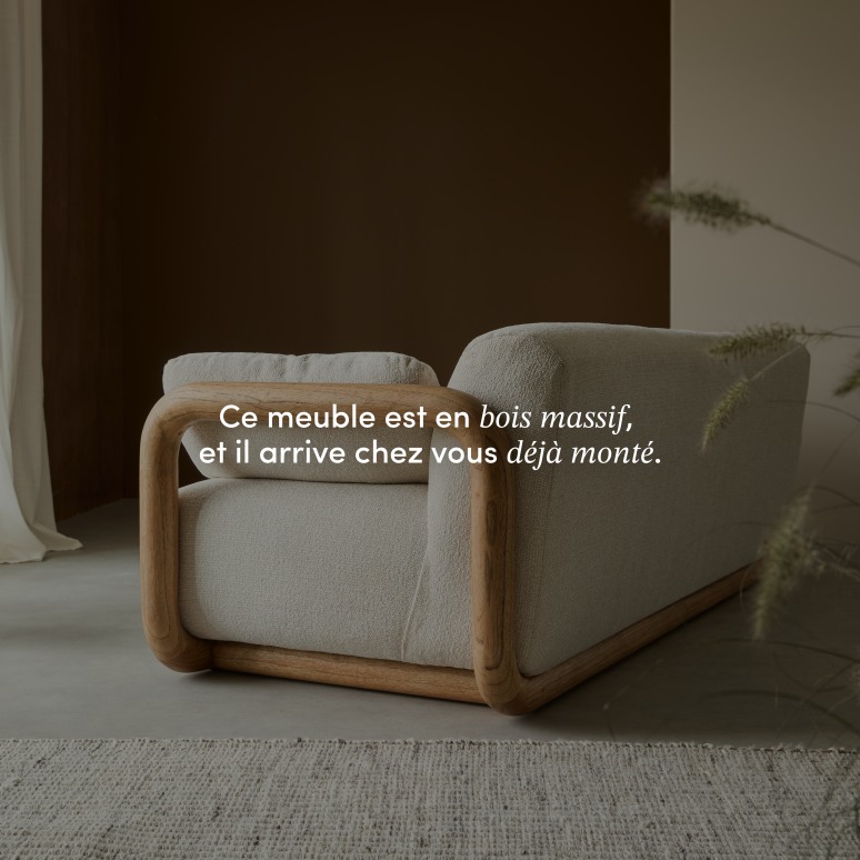 Bastian - Canapé en mindi massif et tissu, 3 places