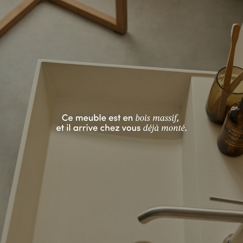Margot - Meuble de salle de bain en hévéa massif et béton 80 cm