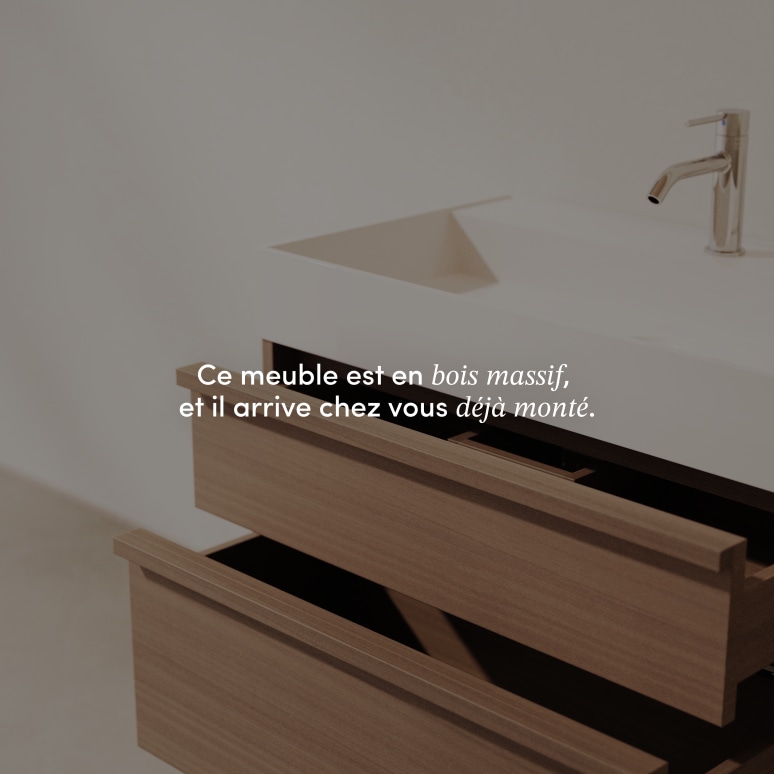 Margot - Meuble Salle de Bain en hévéa massif et terrazzo 80 cm