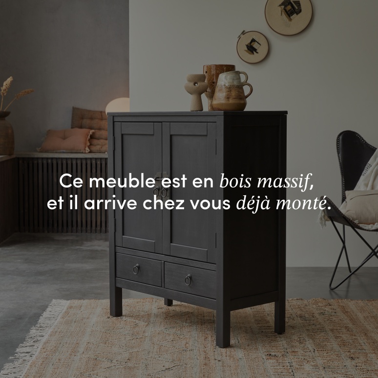 Thaki Black - Bahut en pin massif 80 cm