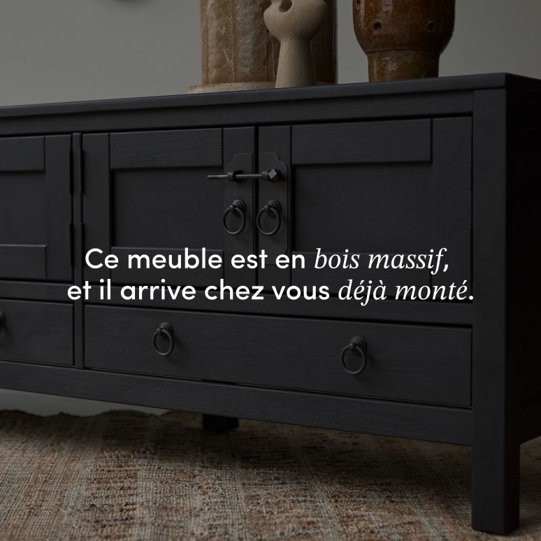 Thaki Black - Meuble TV en pin massif 140 cm