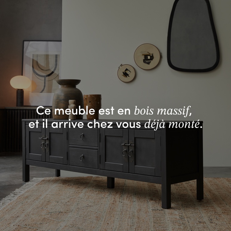 Thaki Black - Meuble TV en pin massif 170 cm