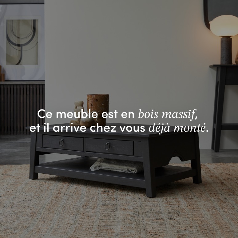 Thaki Black - Table basse en pin massif