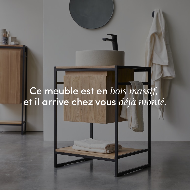 Michal - Meuble sous vasque en teck massif et métal 60 cm