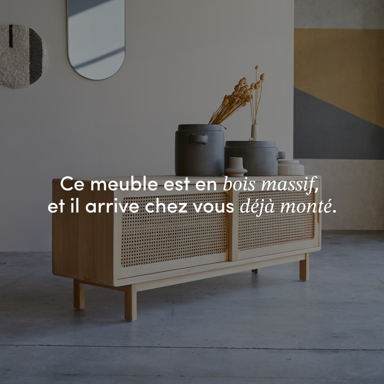 Luis - Meuble TV en orme et cannage 140 cm