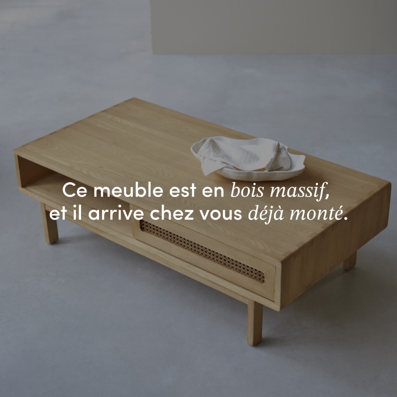Luis - Table basse en orme massif et cannage