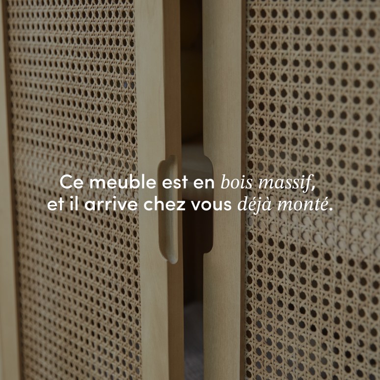 Luis - Armoire de rangement en orme massif et cannage