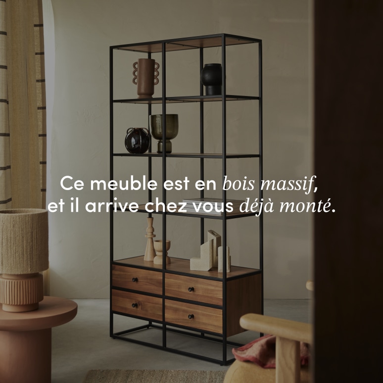 Agra - Bibliothèque en acacia massif et métal