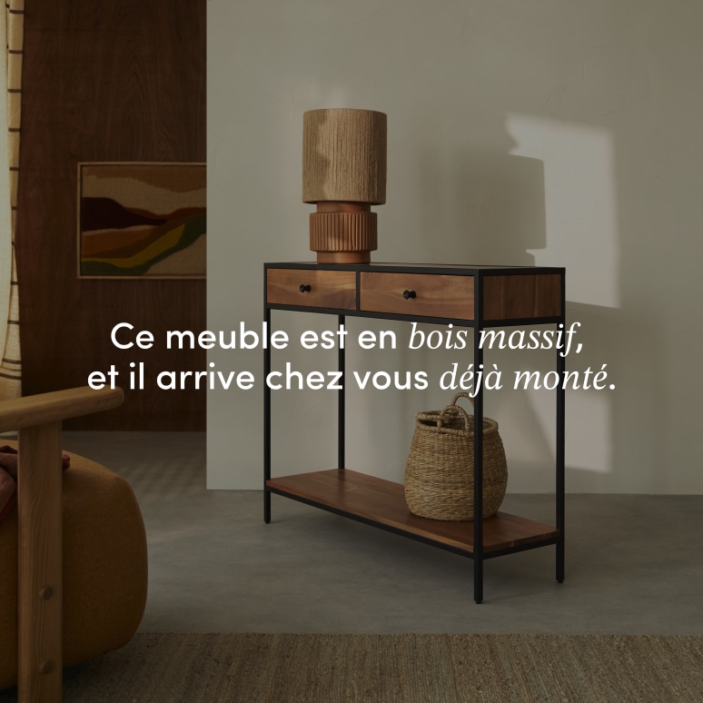 Agra - Console d'entrée en acacia massif et métal P. 30 cm