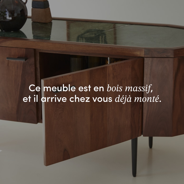 Jade - Meuble TV en palissandre massif et marbre 130 cm