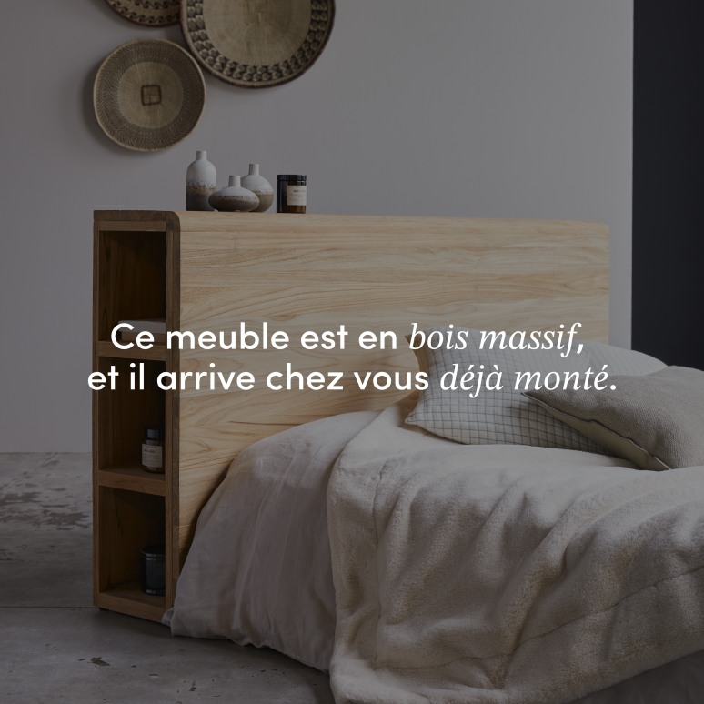 Bertie - Tête de lit avec rangements en teck massif 165 cm