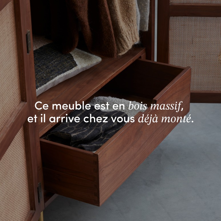 Lisbeth - Armoire d'entrée en orme et cannage