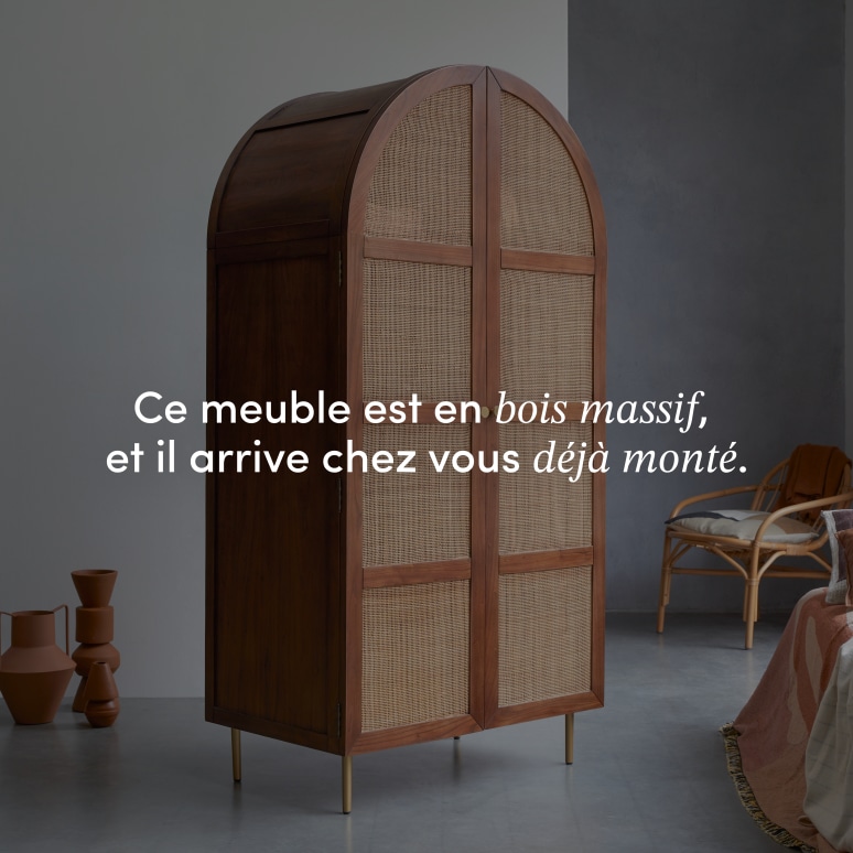 Lisbeth - Armoire de rangement en orme et cannage
