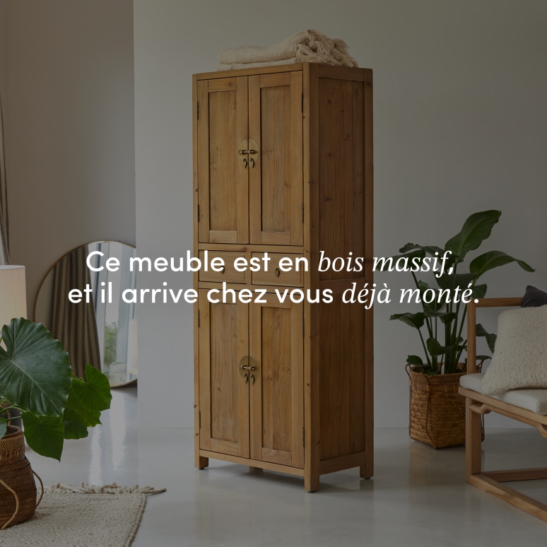 Yuki - Armoire d'entrée en pin massif recyclé Naturel P. 35 cm