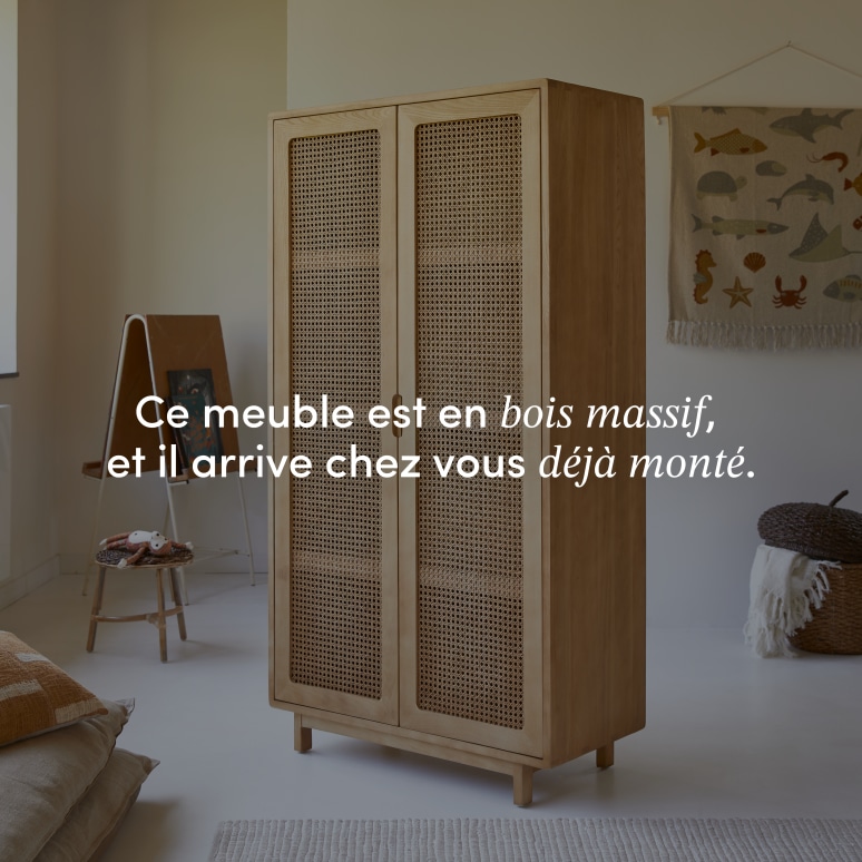 Luis - Armoire enfant en orme massif et cannage