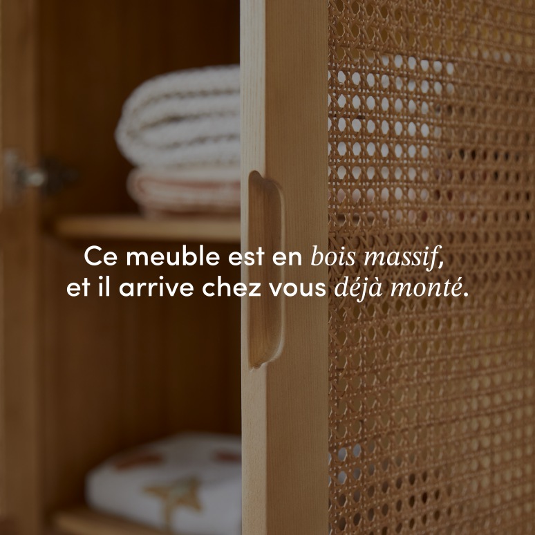 Luis - Armoire d'entrée en orme massif et cannage