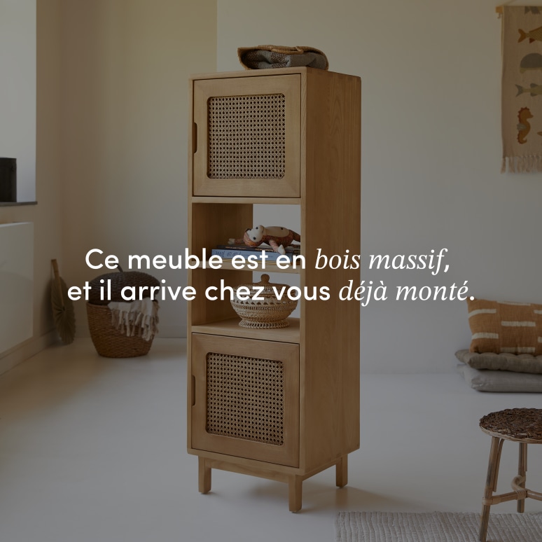 Luis - Bibliothèque haute enfant en orme et cannage