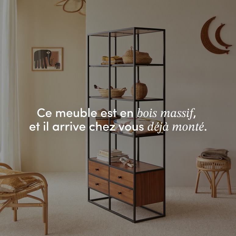 Agra - Bibliothèque enfant en acacia massif et métal