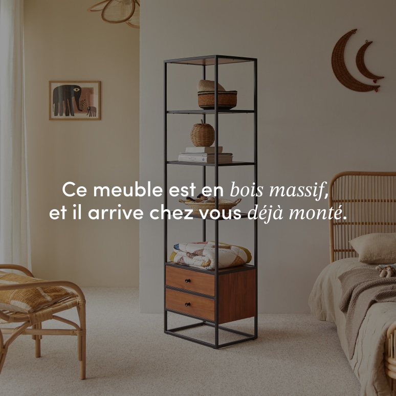 Agra - Colonne enfant en acacia massif et métal