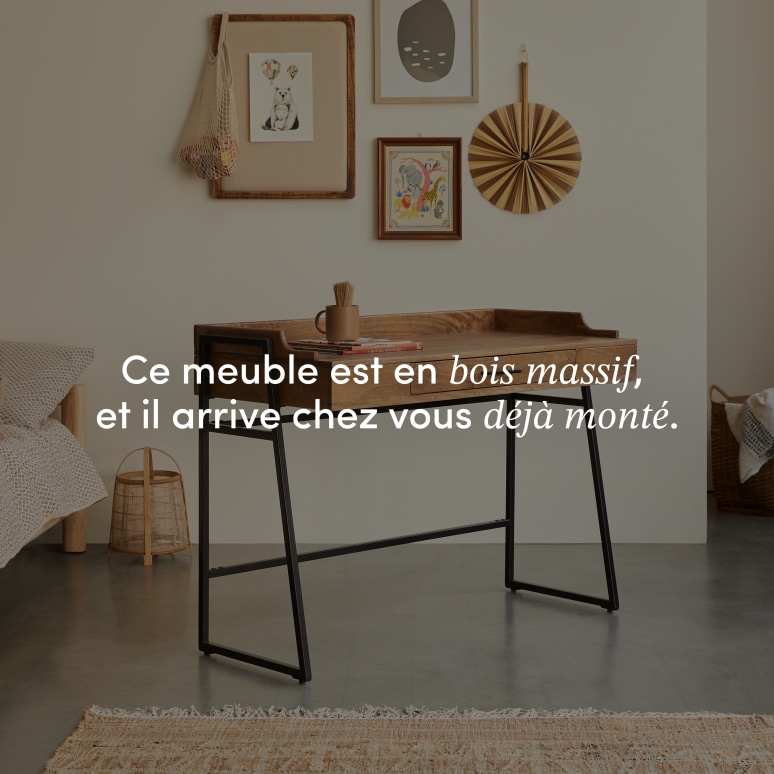 Hedda - Bureau enfant en manguier massif et métal