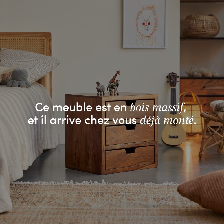 Kwarto - Chevet enfant en palissandre massif 3 tiroirs