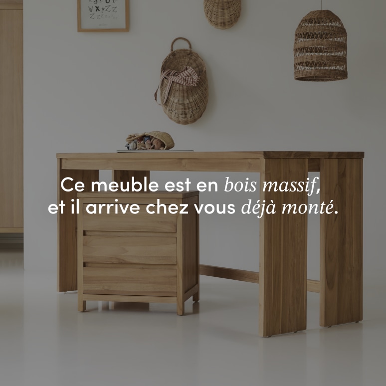 Eden - Bureau enfant en teck massif avec caisson de rangement