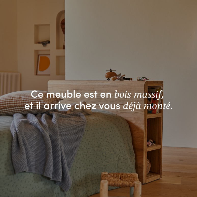 Bertie - Tête de lit enfant avec rangements en teck massif 120 cm