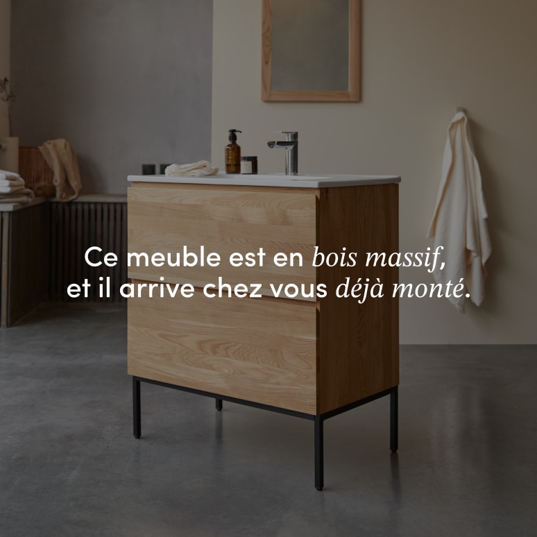 Nova - Meuble salle de bain en chêne massif et céramique 80 cm
