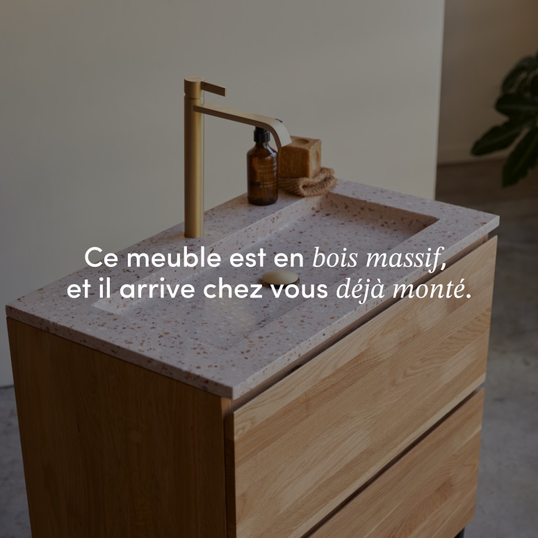 Nova - Meuble salle de bain en chêne massif et terrazzo premium Pink 80 cm