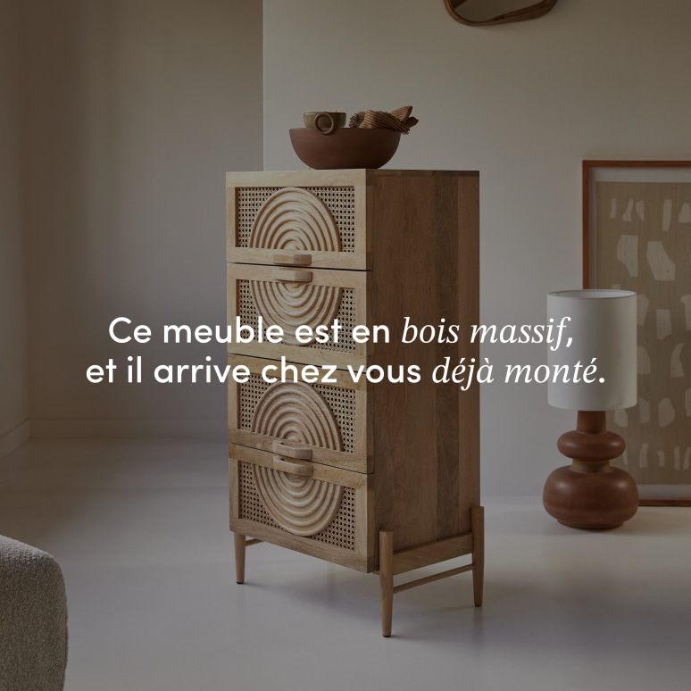Sina - Commode d'entrée en manguier massif et rotin